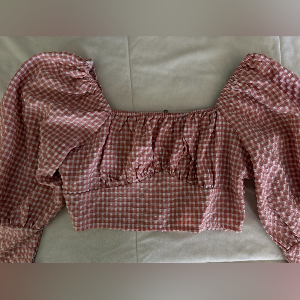 Pink Gingham Off-Shoulder Top - Picture 2 of 5